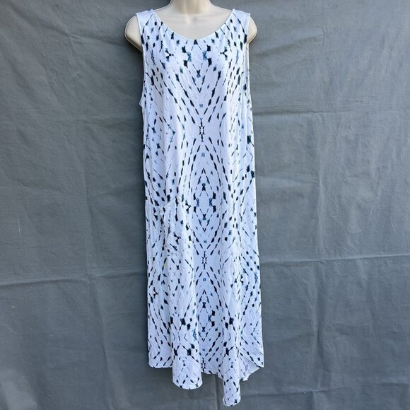 Pure J. Jill Tie Dyed Blue White Size Large Long Dress Sleeveless Lightweight - Picture 1 of 6